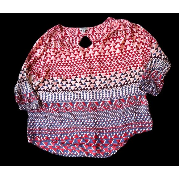 Lucky Brand Top 3X  Geometric Aztec  V Neck  Back Keyhole Boho Hippie RE… - Picture 5 of 12